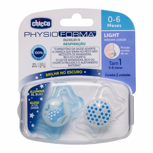 Chicco Chupete Silicona Physio Forma Light Azul 2-6 Meses 2 Unidades