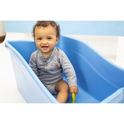 Banheira Bebê Infantil Portátil Baby Azul E Branco Dobrável